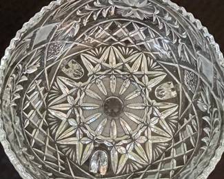 American Brilliant Period Cut Glass Footed Bowl with Starburst and Floral Motifs