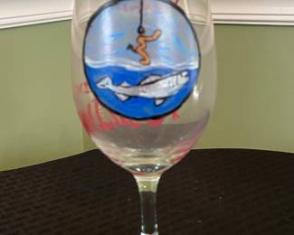 Hand-Painted Fishing Scene Wine Glass