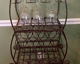 Wrought Iron Cello-Shaped Wine Rack and Glass Holder