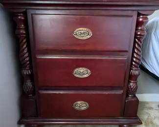 Traditional Style Three-Drawer Nightstand with Barley Twist Columns and Pineapple Motifs
