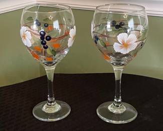 Hand-Painted Floral Wine Glasses