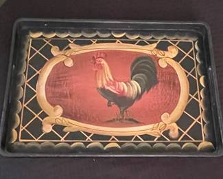 Vintage Tole Painted Rooster Serving Tray by Pilgrim Art