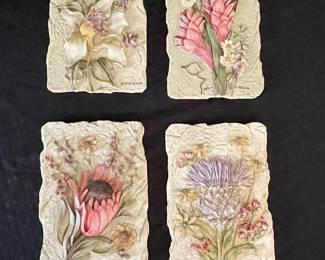 Cheri Blum Vintage Floral Bas-Relief Wall Plaques