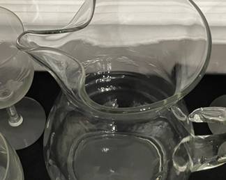 Etched Floral Glass Pitcher and Stemware Set