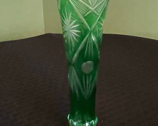 Moser Emerald Green Cut-to-Clear Glass Vase