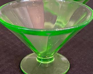 Federal Glass Paneled Optic Uranium Glass Sherbet Cups