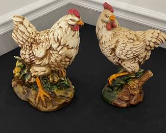 Pair of Vintage Homco Porcelain Chicken Figurines