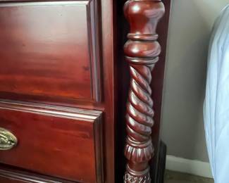Traditional Style Three-Drawer Nightstand with Barley Twist Columns and Pineapple Motifs