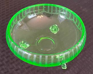 Federal Glass Paneled Optic Uranium Glass Footed Bowl