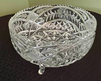 American Brilliant Period Cut Glass Footed Bowl with Starburst and Floral Motifs
