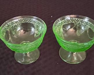 Depression Glass Green "Lovebirds" (Georgian) Sherbet Cups