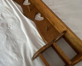 Vintage Wood Wall Shelf with Heart Cutouts and Pegs