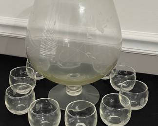 Vintage Etched Glass Brandy Snifter Set