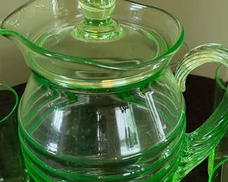 Depression Glass Block Optic Pitcher and Tumbler Set