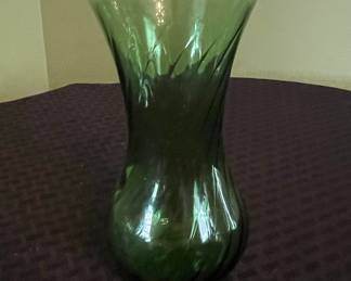 Mid-Century Green Swirl Swung Vase with Ruffled Rim