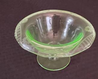 Federal Glass Colonial Fluted Rope Uranium Glass Compote