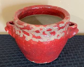 Handmade Red Glazed Ceramic Planter with Handles