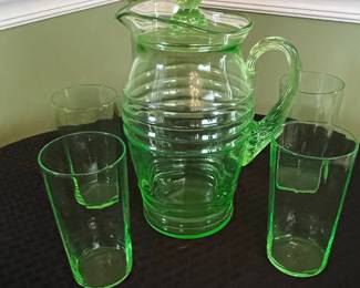 Depression Glass Block Optic Pitcher and Tumbler Set