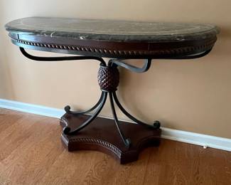Demi-lune Console Table with Marble Top and Pineapple Motif