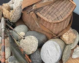 Vintage Fly Fishing Creel and Tackle Display