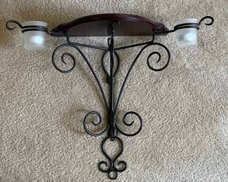 Wrought Iron Wall Sconce Shelf with Frosted Votive Holders