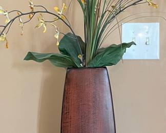 Contemporary Rectangular Floor Vase with Artificial Orchid Arrangement