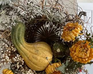 Autumn Harvest Wreath with Gourds and Chrysanthemums