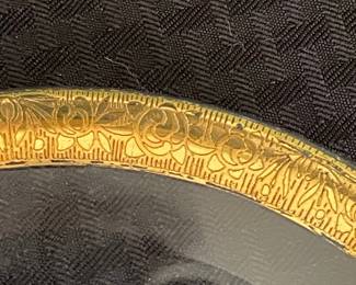 Vintage Gold Encrusted Glass Platter with Floral Border