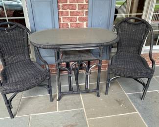 3-Piece Bistro Set with Glass-Top Table and Wicker Chairs