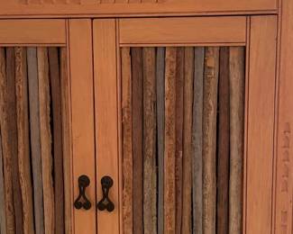 Rustic Twig-Front Armoire with Drawers - Fireside Lodge Hickory Log Style