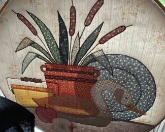 Folk Art Fabric Appliqué in Embroidery Hoop - "Still Life with Goose"