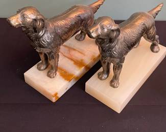 Vintage Setter Dog Bookends on Alabaster Bases