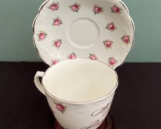 Vintage English Bone China Tea Cup and Saucer Set with Pink Roses