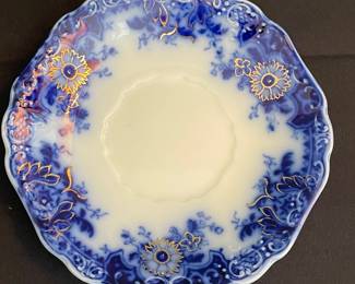Flow Blue Saucer with Gold Gilt - Alfred Meakin Ormonde