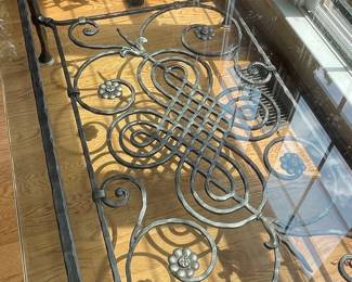 Vintage Wrought Iron Scrollwork Coffee Table with Glass Top