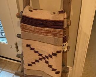 Rustic Wood Blanket Ladder with Navajo Style Wool Blanket