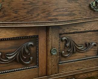 Victorian Era Quarter Sawn Oak Washstand with Lyre-Form Towel Bar and Serpentine Drawer