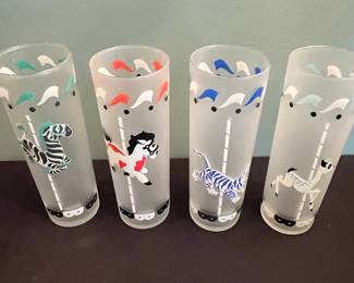 Vintage Libbey Frosted Carousel Animal Highball Glasses