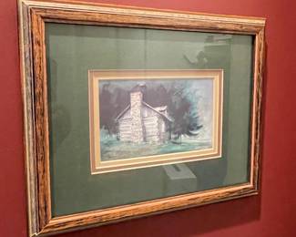 Watercolor Painting of a Log Cabin by Davis Gray