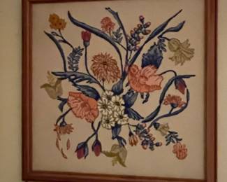 Vintage Floral Needlepoint Wall Hanging