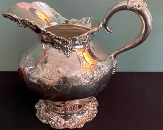 Victorian Silver-Plated Repoussé Pitcher with Grape and Vine Motif