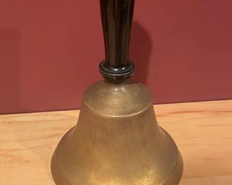 Vintage Brass School Bell with Turned Wood Handle