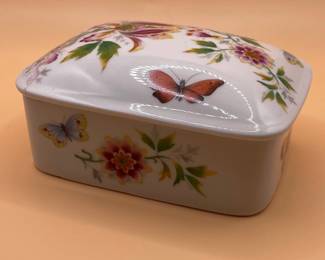 Limoges France Porcelain Trinket Box with Floral and Butterfly Motif