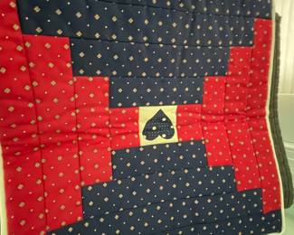 Handmade Patriotic Log Cabin Quilt with Heart Motif