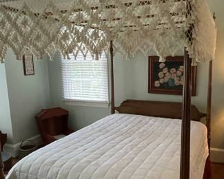 Federal Style Four-Poster Canopy Bed with Macramé Valance