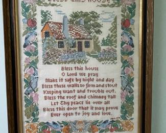 Vintage 1976 'Bless This House' Cross-Stitch Sampler