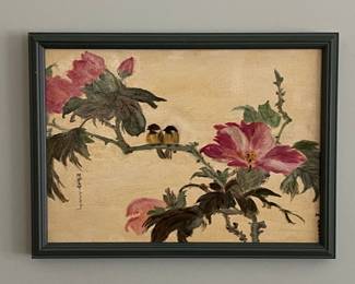 Oil Painting of Birds and Peonies