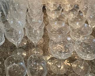 Vintage Etched Crystal Stemware - Fostoria "Holly" Pattern