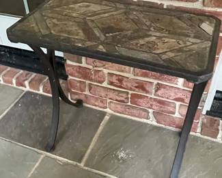 Wrought Iron and Slate Tile Accent Table