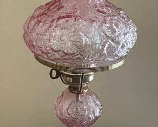 Vintage Pink Hobnail and Floral Pattern Gone-With-The-Wind Lamp